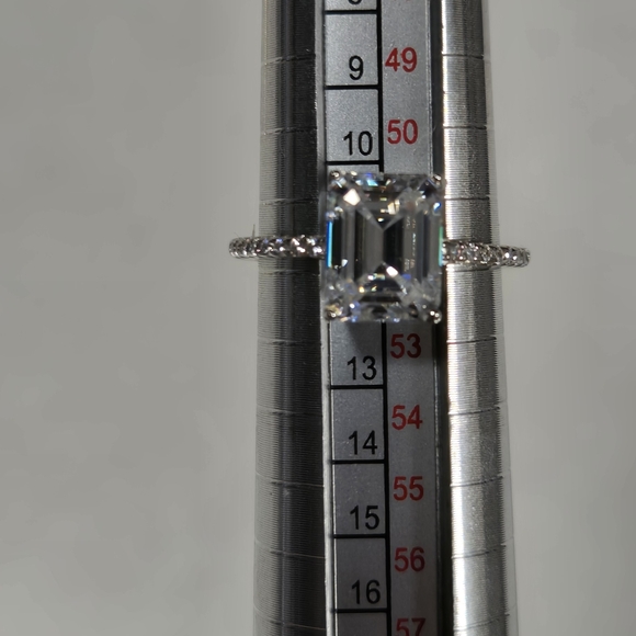 Emerald Cut Moissanite Ring – 925 Sterling Silver Pavé Band – Size 6 – 3ct - Picture 10 of 14